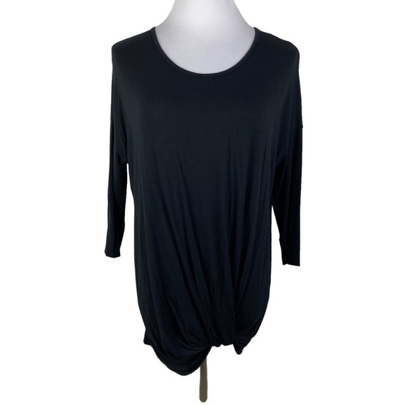 Reborn J Black Drop Shoulder Asymmetrical Hem Gathered Side Blouse Women's Large - Picture 1 of 7